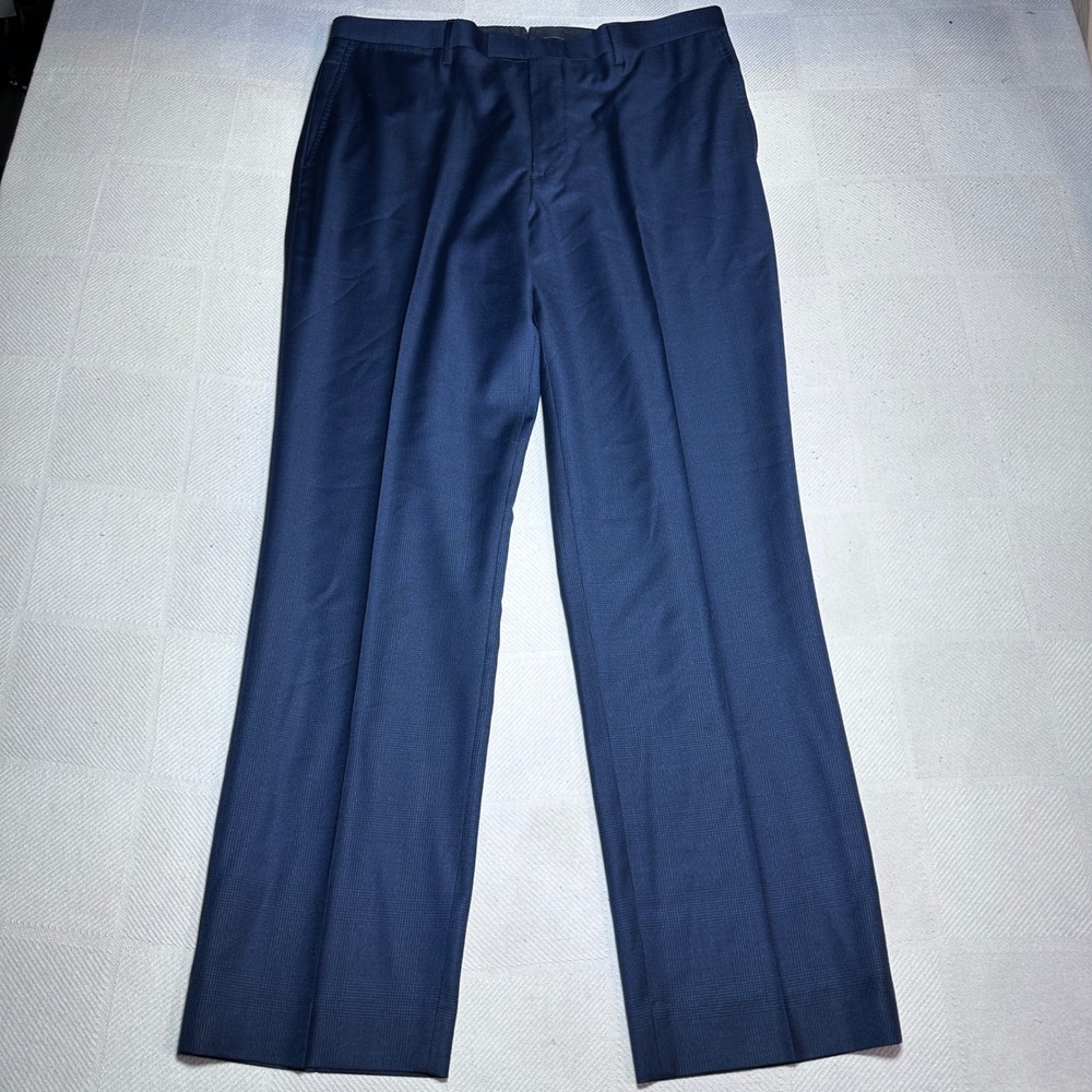 Banana Republic Dress Pants 36x32 Vitale Barberis‎ Canonico Wool Glen Plaid Navy